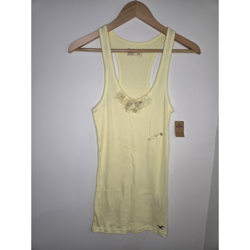 NWT Y2K Vtg Hollister Ribbed Tank Top Navy Size L Chiffon Floral Scoop Neck‎